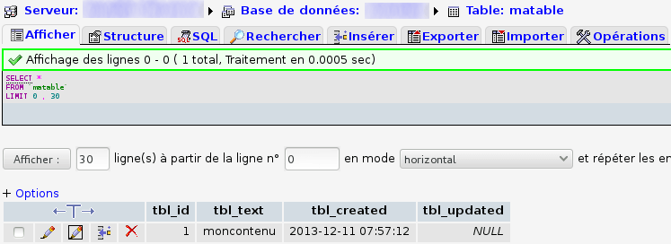 MySQL : Table après les requêtes INSERT