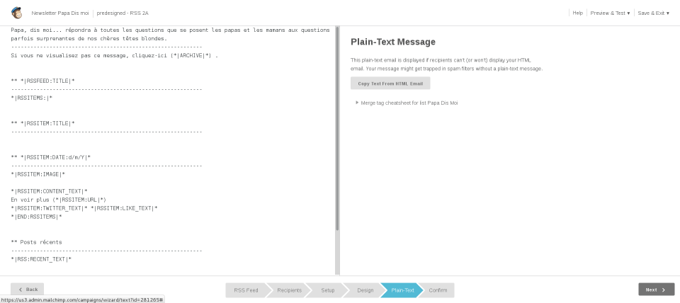 Mailchimp : Concevoir le code TEXT de la newsletter