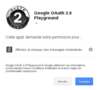 Google Talk : OAuth 2 : Etape 2