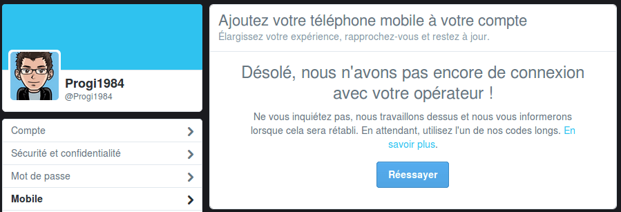 Twitter : Ajout d’un numéro de mobile français