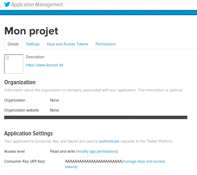Twitter : Créer une application